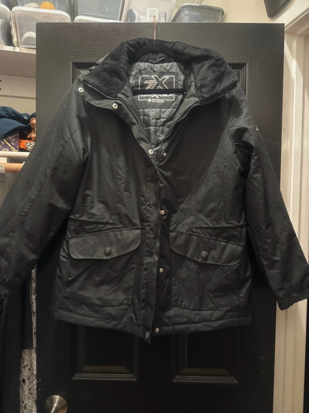 ZeroXposur Women's Black Puffer Jacket with Faux-Fur Collar with Hood